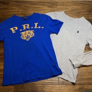 RALPH LAUREN POLO SHIRT SET BOYS SIZE M 10-12 GREY LONG SLEEVE BLUE SHORT SLEEVE